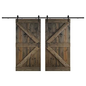 K Series 84 in. x 84 in. Aged Barrel DIY Knotty Wood Double Sliding Barn Door with Hardware Kit