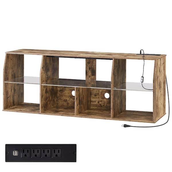 55 in. TV Stand, Entertainment Center with LED Strip and Power Outlets for 45~70 in. TVs, 3 Tiers TV Console, Gray
