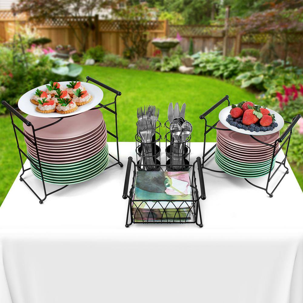 Black Carbon Steel 7-Piece Stackable Buffet Caddy Set