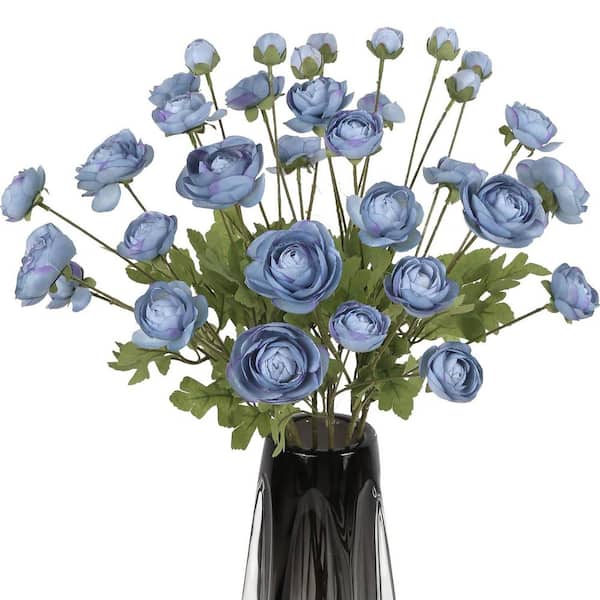 8 Piece 23 in. Blue Ranunculus Artificial Silk Flowers