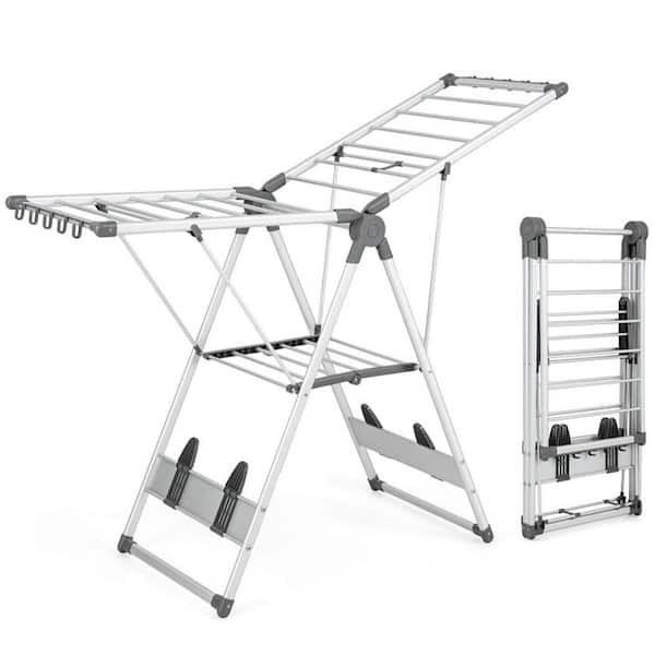 White 32.5 in. W x 19 in. D x 51.5 in. H Metal Foldable Free Standing Drying Rack with 5-Level Adjustable Height