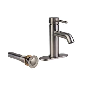 Contemporary 4 in. Centerset 1-Handle Bathroom Faucet with Drain in Brushed Nickel