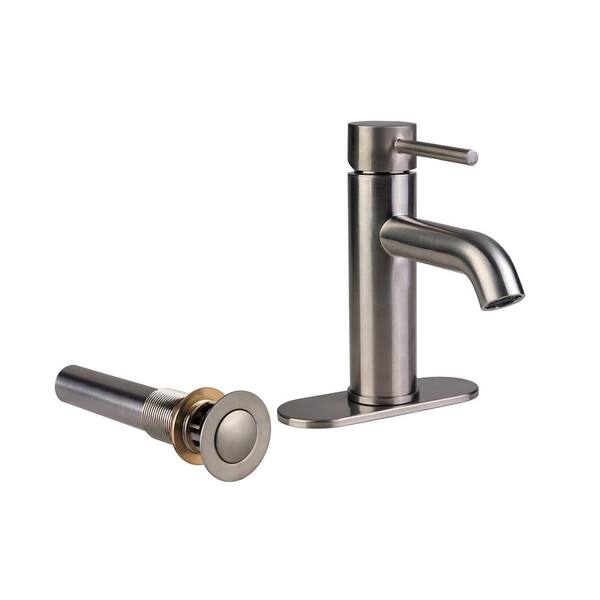 Fontaine Contemporary 4 in. Centerset 1-Handle Bathroom Faucet with Drain in Brushed Nickel