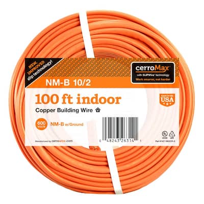 100 ft. 10/2 Orange Solid CerroMax SLiPWire CU NM-B W/G Wire