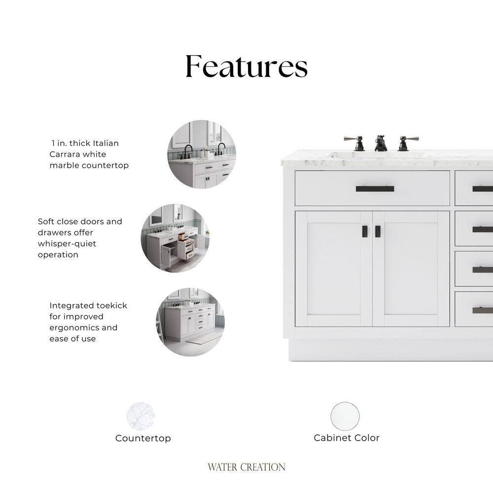 72'' White Double Bathroom Vanity with Carrara Marble Top