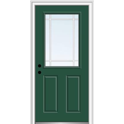 36 in. x 80 in. Internal Grilles Right-Hand Inswing 1/2-Lite Clear 2-Panel Painted Fiberglass Smooth Prehung Front Door