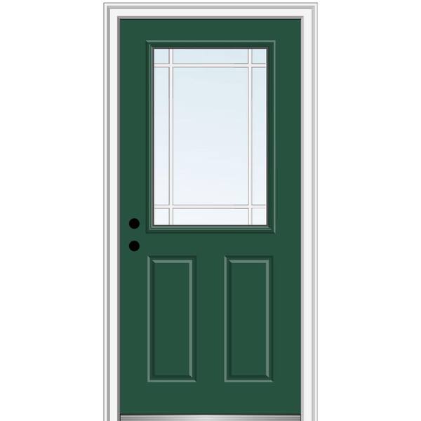 MMI Door 36 in. x 80 in. Internal Grilles Right-Hand Inswing 1/2-Lite Clear 2-Panel Painted Fiberglass Smooth Prehung Front Door