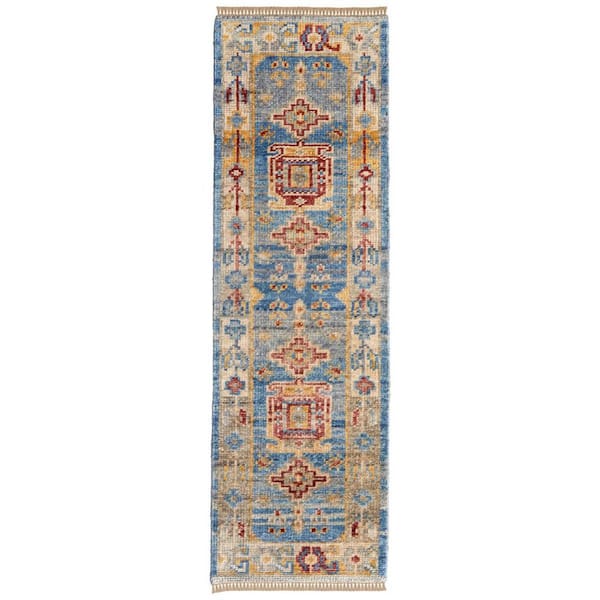 2 ft. x 12 ft. Blue, Red, Yellow Geometric Runner Rug