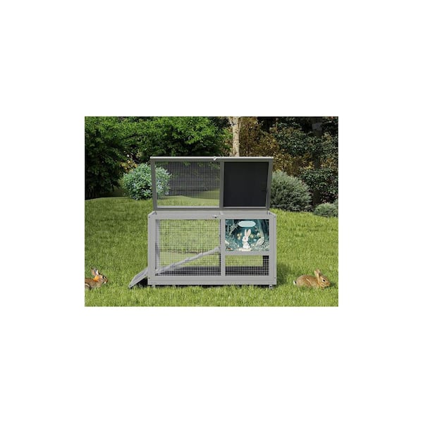 COZIWOW Stable Wood 36Inches Rabbit Hutch Indoor with Wheels Bunny