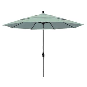 11 ft. Black Aluminum Pole Market Aluminum Ribs Crank Lift Outdoor Patio Umbrella in Spa Sunbrella