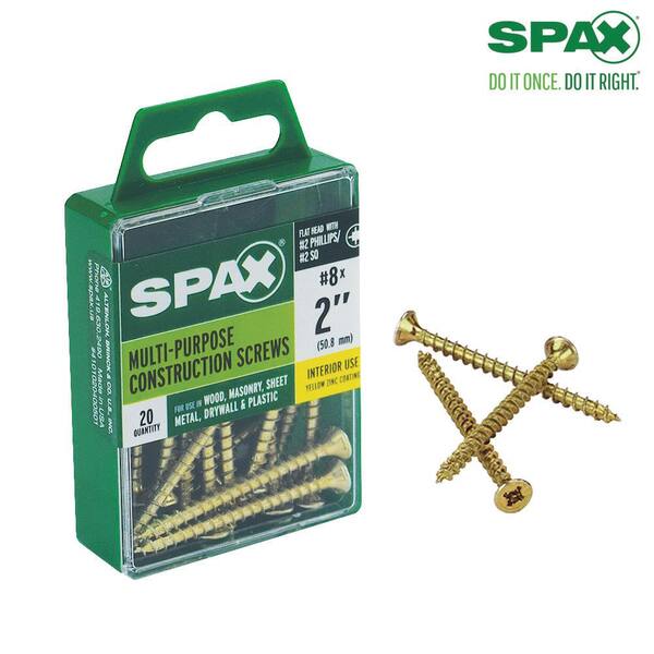 SPAX #8 x 2 in. Yellow Zinc Coated Philips-Square Drive Flat-Head Full Thread Multi-Material Screw (20 per Box)