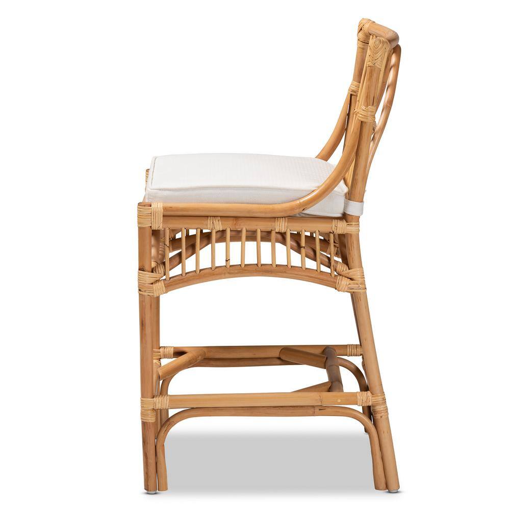 Elysian White Fabric and Natural Rattan Adjustable Counter Stool