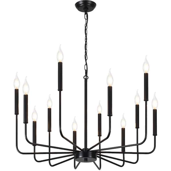 LWYTJO 12-Light Black Candlestick Modern Chandelier Transitional Pendant Light for Dining Room