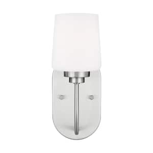 Windom 1-Light Brushed Nickel Contemporary Traditional Wall Sconce Vanity Powder Room Light with Alabaster Glass Shade