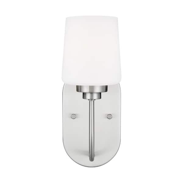 Generation Lighting Windom 1-Light Brushed Nickel Contemporary Classic Wall Sconce Powder Room Light with Alabaster Glass and LED Bulb