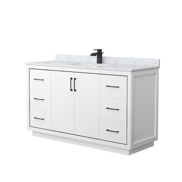 Wyndham Collection Icon 60 in. W x 22 in. D x 35 in. H Single Bath Vanity in White with White Carrara Marble Top