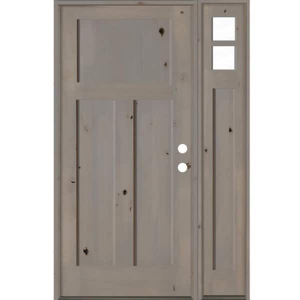 Krosswood Doors 46 in. x 80 in. Knotty Alder 3 Panel Left-Hand/Inswing Clear Glass Grey Stain Wood Prehung Front Door w/Right Sidelite