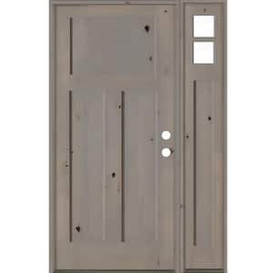 50 in. x 80 in. Knotty Alder 3-Panel Left-Hand/Inswing Clear Glass Grey Stain Wood Prehung Front Door w/ Right Sidelite
