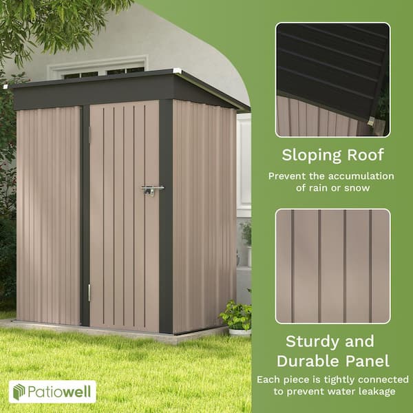 Patiowell 5 ft. W x 3 ft. D Outdoor Storage Brown Metal Shed with Sloping Roof and Lockable Door (14.5 sq. ft.)