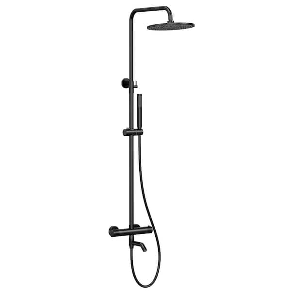 3-Spray Round Wall Mount Wall Bar Shower Kit with Tub Spout, Adjustable Height 2.5 GPM in Matte Black Valve Included