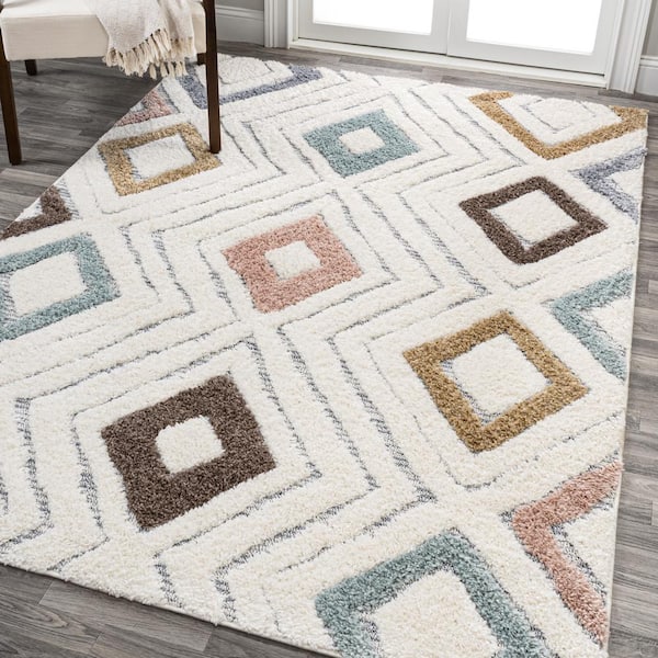JONATHAN Y Amira Multi/Cream 3 ft. x 5 ft. Diamond Tribal High-Low Area Rug