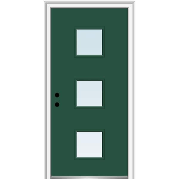 MMI Door 36 in. x 80 in. Aveline Right-Hand Inswing 3-Lite Clear Painted Fiberglass Smooth Prehung Front Door on 6-9/16 in. Frame