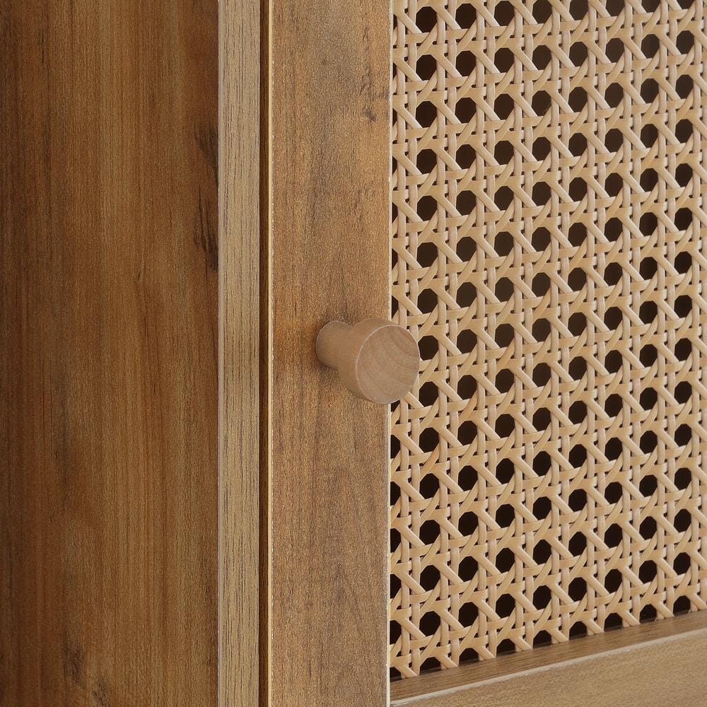 Boho Weave Brown Storage Cabinet with Lockable Shelf, 35.25" Height