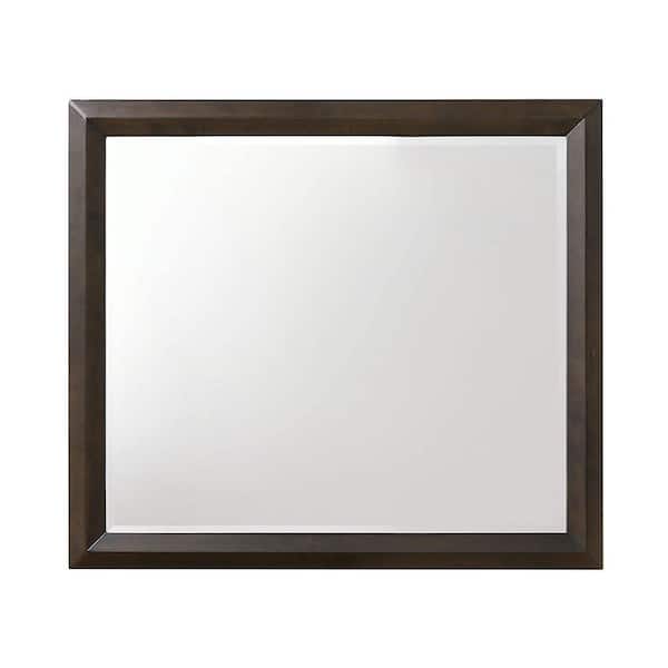 HomeRoots Amelia 35 in. x 39 in. Classic Rectangle Framed Brown Vanity Mirror