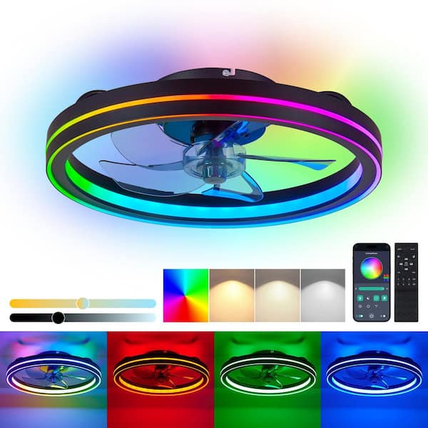 20 in. Low Profile White Flush Mount Ceiling Fans with Remote Control, 3000-6000K Dimmable LED 6 Speeds Reversible