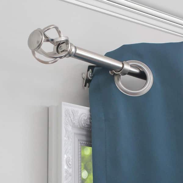 48 in. - 84 in. Single 5/8 in. Curtain Rod Kit in Brushed Nickel with Cage Finial
