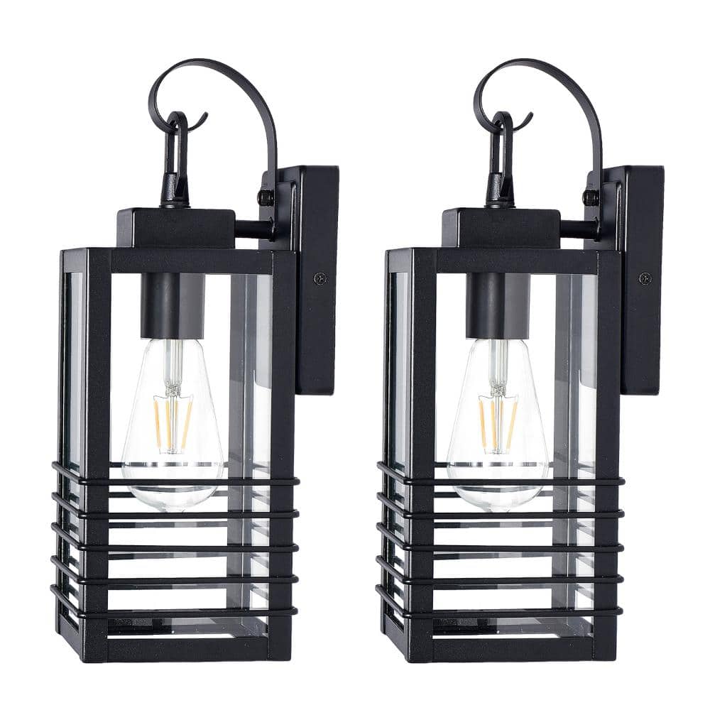 14.6 in. 1-Light Black Industrial Rectangular Outdoor Wall Sconce with Clear Glass Shade, Suitable for Porches, Garages price history on PriceWatchPro