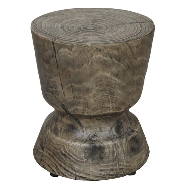 MM MODERN MUSE Accent Round End Table TerraFab with Wooden Grain Finish for Outdoor Patio Garden Indoor Home, Wooden Grey