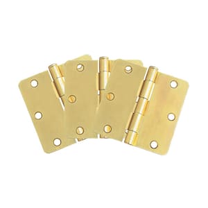 3-1/2 in. x 1/4 in. Radius Satin Brass Door Hinge Value Pack (3 per Pack)