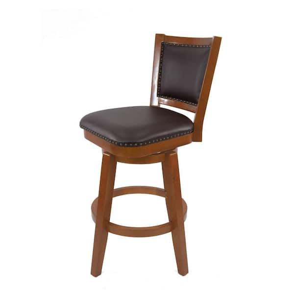 Benjara 39 in. Black and Brown Low Back Wooden Frame Bar Stool with Faux Leather Seat