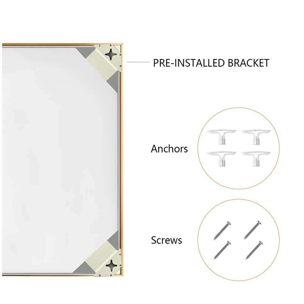 Sleek Gold Aluminum Framed Rectangular Bathroom Vanity Mirror 36"W x 20"H