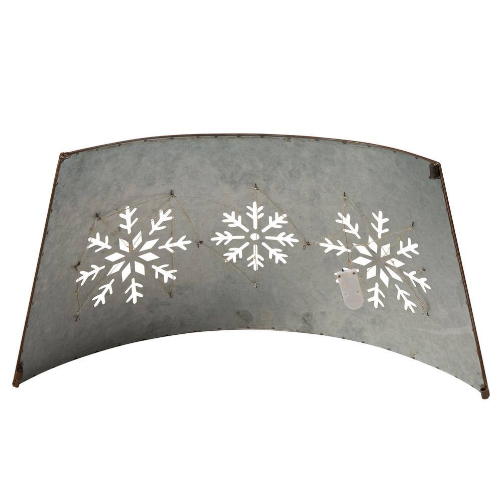 Rustic Silver Snowflake Iron Christmas Tree Collar with Lights