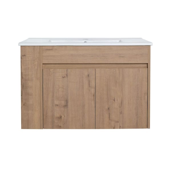 Osiris Modern 29.13 in. Floating Bath Vanity Cabinet without Top in Imitative Oak with Soft Close Doors, Open Shelf