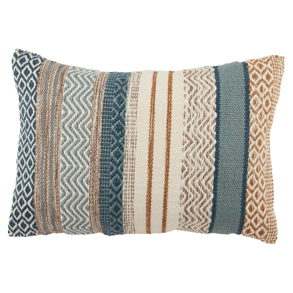 Rautha Blue and Gold Geometric Polyester Throw Pillow