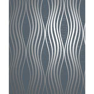 Valor Navy Wave 20.5 in. x 33 ft. Unpasted Peelable Vinyl Wallaper
