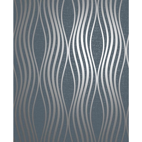 Fine Decor Valor Navy Wave 20.5 in. x 33 ft. Unpasted Peelable Vinyl Wallaper