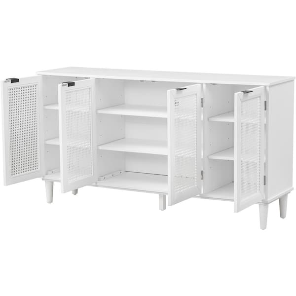 28.15 in. W x 15 in. D x 67.4 in. H White Wood Linen Cabinet with Adjustable Shelf and Storage Racks