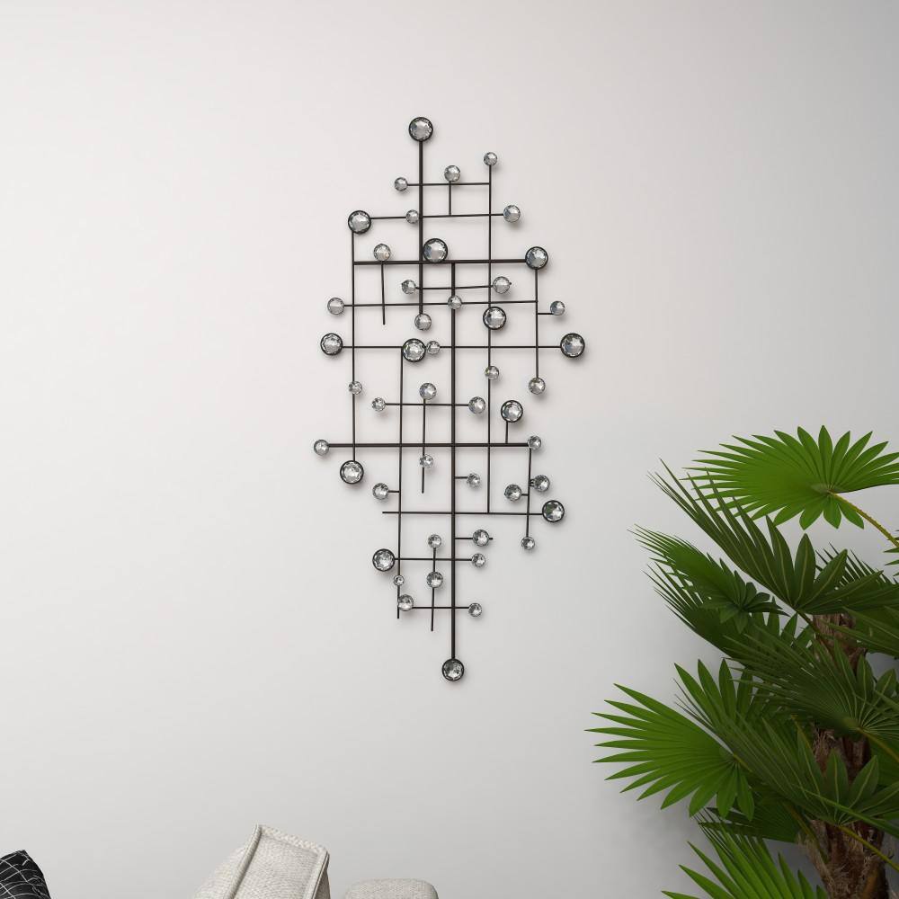 Silver Geometric Metal Wall Sculpture with Glass Beads