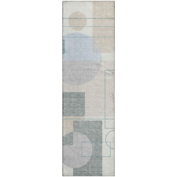 Mayfield Premium Machine Washable Abstract AMF2500 Ivory 2 ft. x 7 ft. Runner Rug