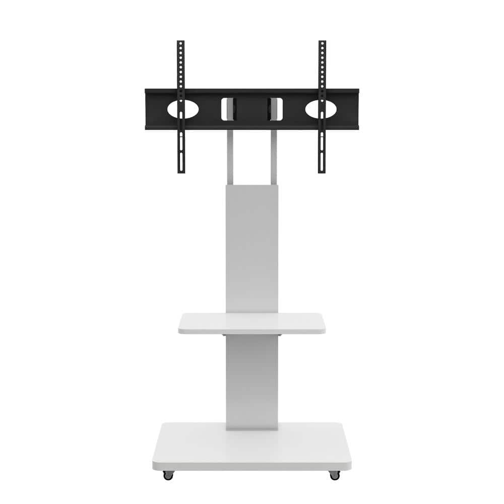 Mobile TV Cart 23.62 in. White MDF with Adjustable Shelf for 32-75 in. TV, Lockable Wheels, Unassembled