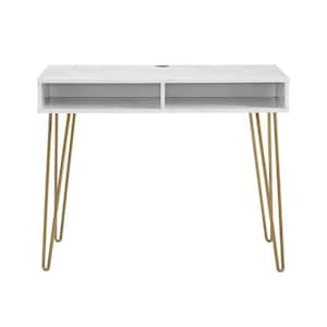 Athena 40.5 in White Faux Marble Computer Desk with Storage