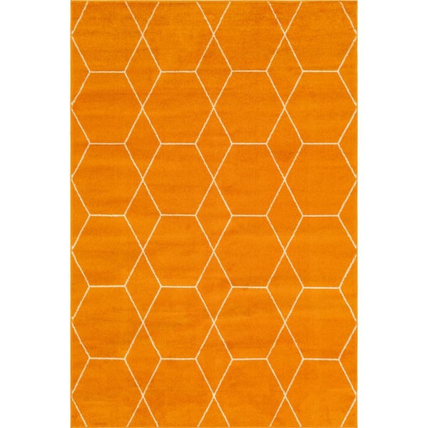 StyleWell Trellis Frieze Orange/Ivory 6 ft. x 9 ft. Geometric Area Rug