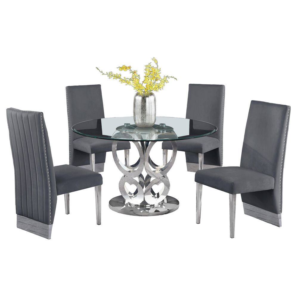 Best Quality Furniture Heart 5Piece Round Glass Top With Stainless