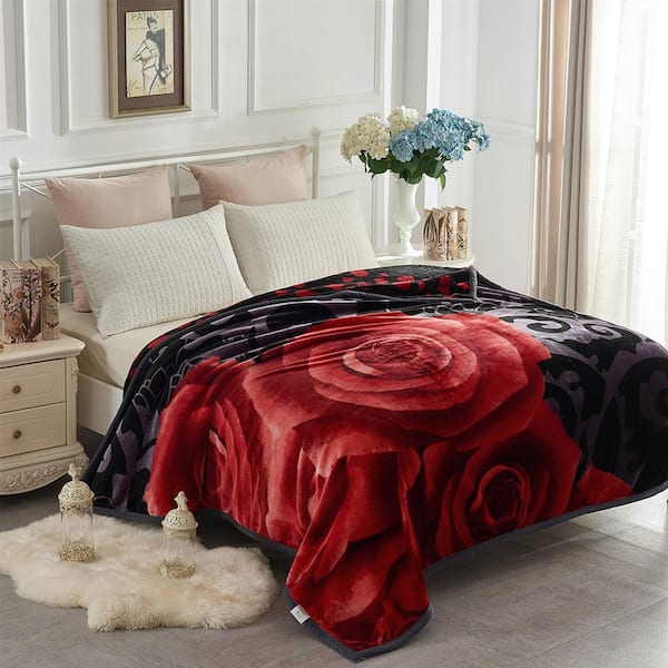 JML Dark Red Printed 100% Polyester Bed Blanket, Queen
