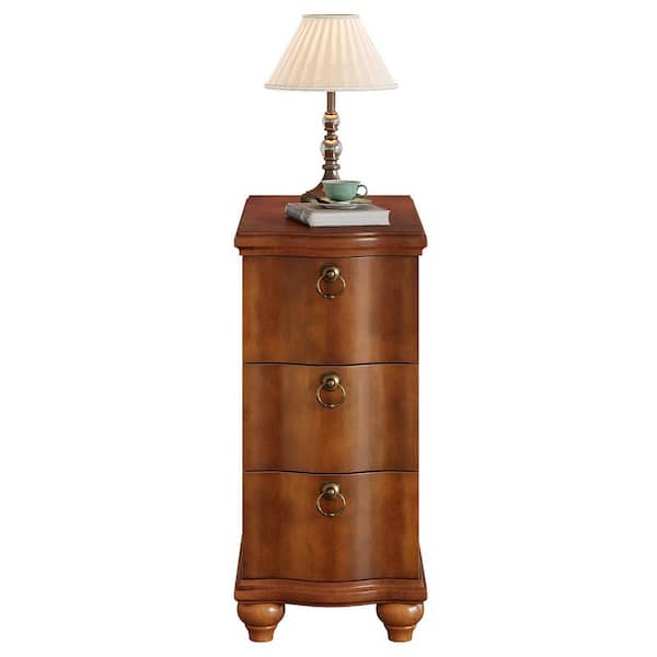 Kerlin 23.62" in. W 2 PCS Walnut Brown Fully Assembled Rectangle Wood End Side Bedside 3-Drawers Nightstand Sets of 2