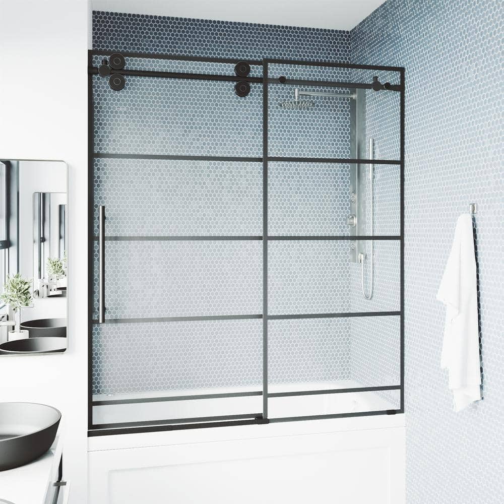 Elan 60" Matte Black Frameless Sliding Tub Door with Clear Glass
